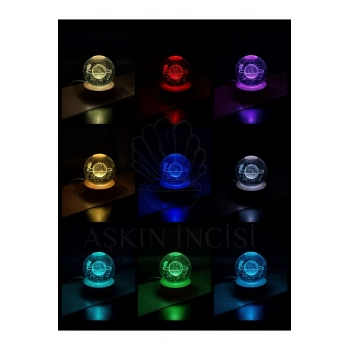3D Satürn Kız Küre Kristal Led Gece Lambası – USBli Ahşap Standlı LED Masa & Gece Lambası RGB
