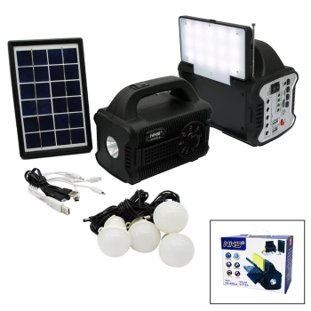 3IN1 - SOLAR 2İN1 SABİT+OYNAR BAŞLI EL FENERİ - RADYO - MP3 BLUETOOTH - USB/ TF PORT - 4 PARÇA  AMPUL KABLOLU - POWERBANK (4887)