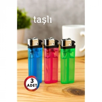 3’lü Taşlı Çakmak Seti – Renkli Gövde | Gazlı, Ekonomik ve Güvenli Kullanım