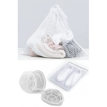 3lü Yıkama File Seti - Ayakkabı Filesi-Plastik Aparatlı Sütyen Yıkama- Çamaşır Yıkama Filesi