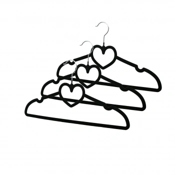 3PCS SİYAH KADİFE KAPLI - KALPLİ PLASTİK ASKI METAL UÇLU (4887)