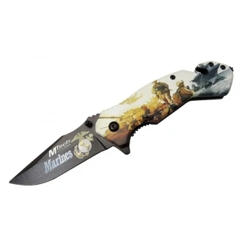 4 23 2 Marines Kurtarma / Kamp Çakı 20cm - Yarı Otomatik, Kemerlikli, Cam Kırma Ve İp Kesme Atlı