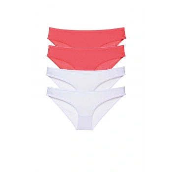 4 adet Eko Set Likralı Kadın Slip Külot Fuşya Beyaz
