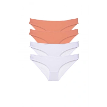 4 adet Eko Set Likralı Kadın Slip Külot Pudra Beyaz