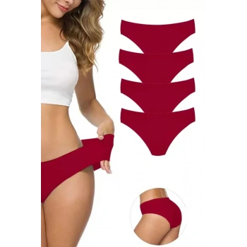 4 Adet Kadın Dikişsiz Lazer Kesim Esnek İz Yapmayan Külot Bordo