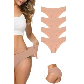 4 Adet Kadın Dikişsiz Lazer Kesim Esnek İz Yapmayan Külot Ten