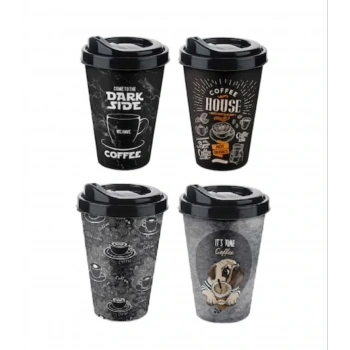 4 Adet Kahve Bardağı - Kapaklı Desenli 400ML