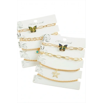 4 Adet Kelebek Trend Zincir Bileklik