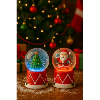 4 Adet Led Işıklı Mini Kar Küresi 6,5 cm – Noel Baba & Kardan Adam  & Çam Ağacı Dekoratif Biblo