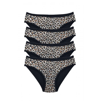 4 Adet Leopar Desenli Likralı Yumuşak Dokulu Kadın Slip Külot