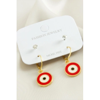 4 Adet Nazar Taşlı Mineli Halka Küpe