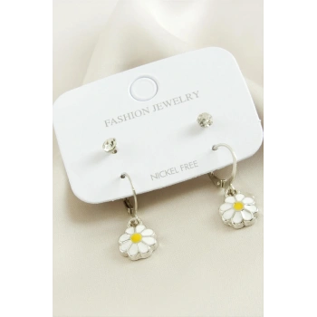 4 Adet Papatya Taşlı Mineli Halka Küpe