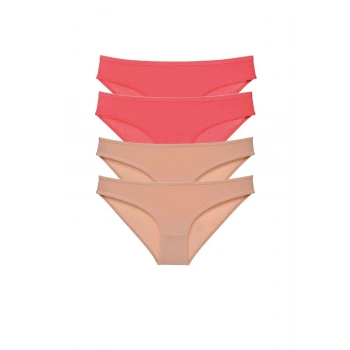 4 adet Süper Eko Set Likralı Kadın Slip Külot Fuşya Ten