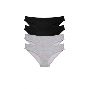 4 adet Süper Eko Set Likralı Kadın Slip Külot Siyah Gri