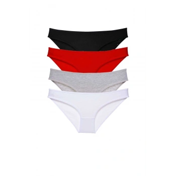 4 adet Süper Eko Set Likralı Kadın Slip Külot Siyah Kırmızı Gri Beyaz