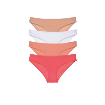 4 adet Süper Eko Set Likralı Kadın Slip Külot Ten Beyaz Pudra Fuşya
