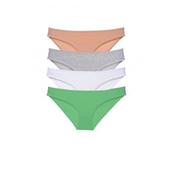 4 adet Süper Eko Set Likralı Kadın Slip Külot Ten Gri Beyaz Yeşil