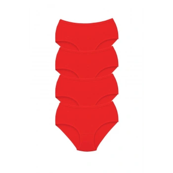 4 Adet Tutku Kadın Yüksek Bel Bato Kalın Lastik Külot Kırmızı