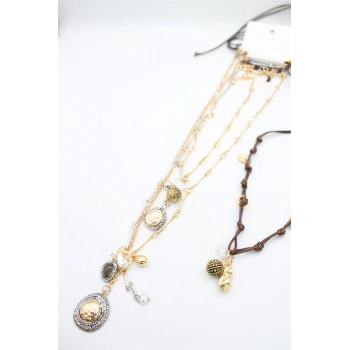 4lü Metal İp Set Kolye - Altın