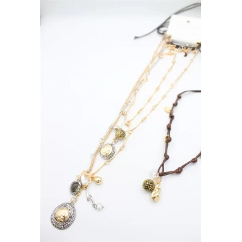4lü Metal İp Set Kolye - Altın