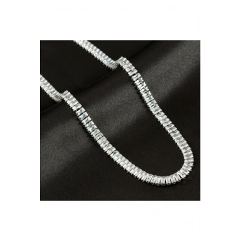 4 mm Baget Taşlı Zirkon Lüks Çelik Kolye