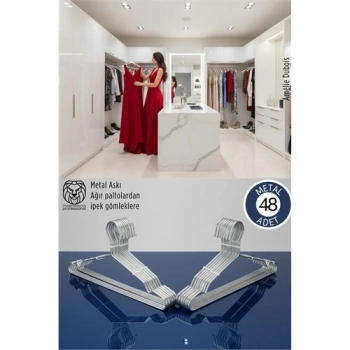 48li Lüks Çelik Elbise Askısı - İz Yapmayan İnce Tasarım Metal Kıyafet Düzenleyici (40cm)
