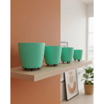 4’lü 3d Modern Yeşil Vazo Seti Dekoratif Ayaklı Saksı Takımı