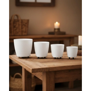 4’lü 3d Şık Beyaz Saksı Seti Modern Ayaklı Dekoratif Vazo