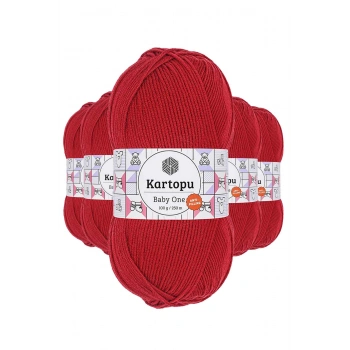 5 Adet Baby One Tüylenmeyen El Örgü İpi Yünü Kırmızı K125