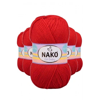 5 Adet Elite Baby El Örgü İpi Tüylenmeyen Bebek Yünü Alev Kırmızı 207
