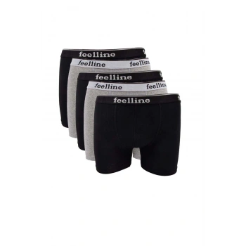 5 adet Feelline Siyah ve Gri Pamuklu Doğal Likralı Erkek Boxer