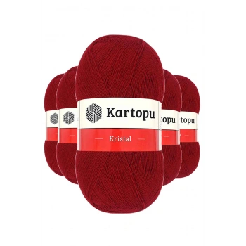 5 Adet Kristal Çift Katlı El Örgü Lif İpi Koyu Kırmızı K125