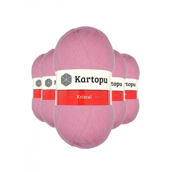 5 Adet Kristal Çift Katlı El Örgü Lif İpi Pembe K774 - kartopu mudanis