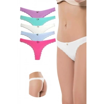 5 Adet Pamuklu Kadın Klasik Dantelli String Tanga