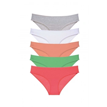 5 adet Süper Eko Set Likralı Kadın Slip Külot Gri Beyaz Pudra Yeşil Fuşya