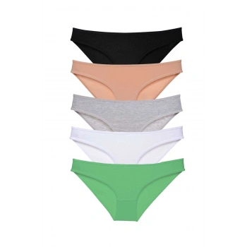 5 adet Süper Eko Set Likralı Kadın Slip Külot Siyah Ten Gri Beyaz Yeşil