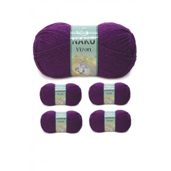 5 Adet Vizon Premium Akrilik El Örgü İpi Yünü Renk No:60 Mürdüm nako mudanis