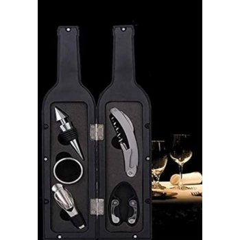 5 Parça Çelik Şişe Açacağı Seti Dekoratif Kılıf ile Şık Hediye Seti , Wine Opener Gift Set