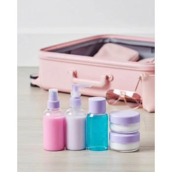 5 Parça Şeffaf Seyahat Kozmetik Seti 30 Ml