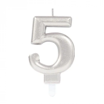 5 Rakamı Mum Gümüş Renk