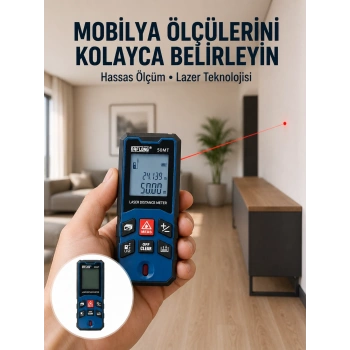 50 Metre Lazer Ölçüm Cihazı Alan Ve Mesafe Hesaplama Yeni Nesil