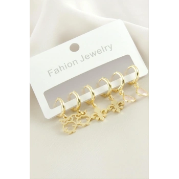 6 Adet Baykuş Damla Taşlı Halka Küpe