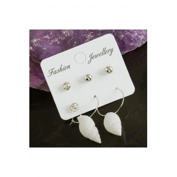 6 Adet Deniz Kabuğu Taşlı Halka Küpe 2 cm