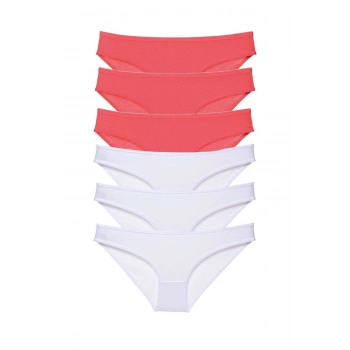 6 adet Eko Set Likralı Kadın Slip Külot Fuşya Beyaz
