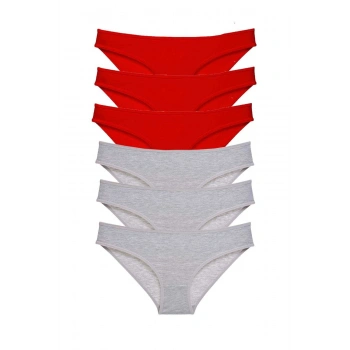 6 adet Eko Set Likralı Kadın Slip Külot Kırmızı Gri