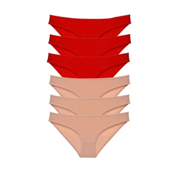 6 adet Eko Set Likralı Kadın Slip Külot Kırmızı Ten