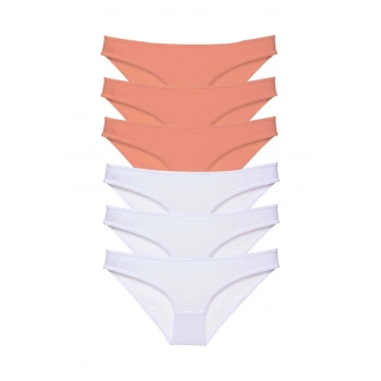 6 adet Eko Set Likralı Kadın Slip Külot Pudra Beyaz