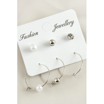 6 Adet İnci Halka Taşlı Küpe 2,5 cm