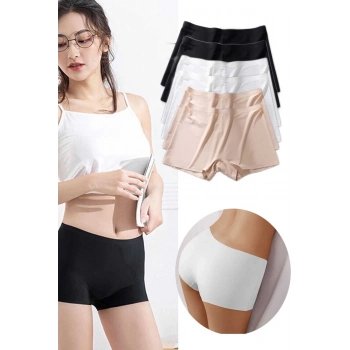6 Adet Kadın Dikişsiz Görünmez İz Yapmaz Mini Şort Boxer Siyah Beyaz Ten