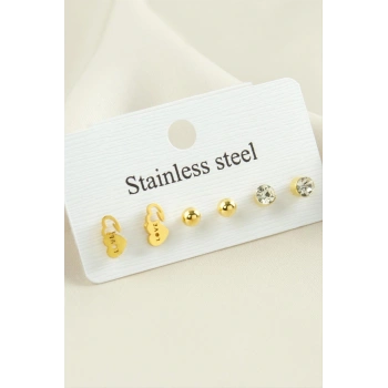 6 Adet Kalp Taşlı Çelik Küpe